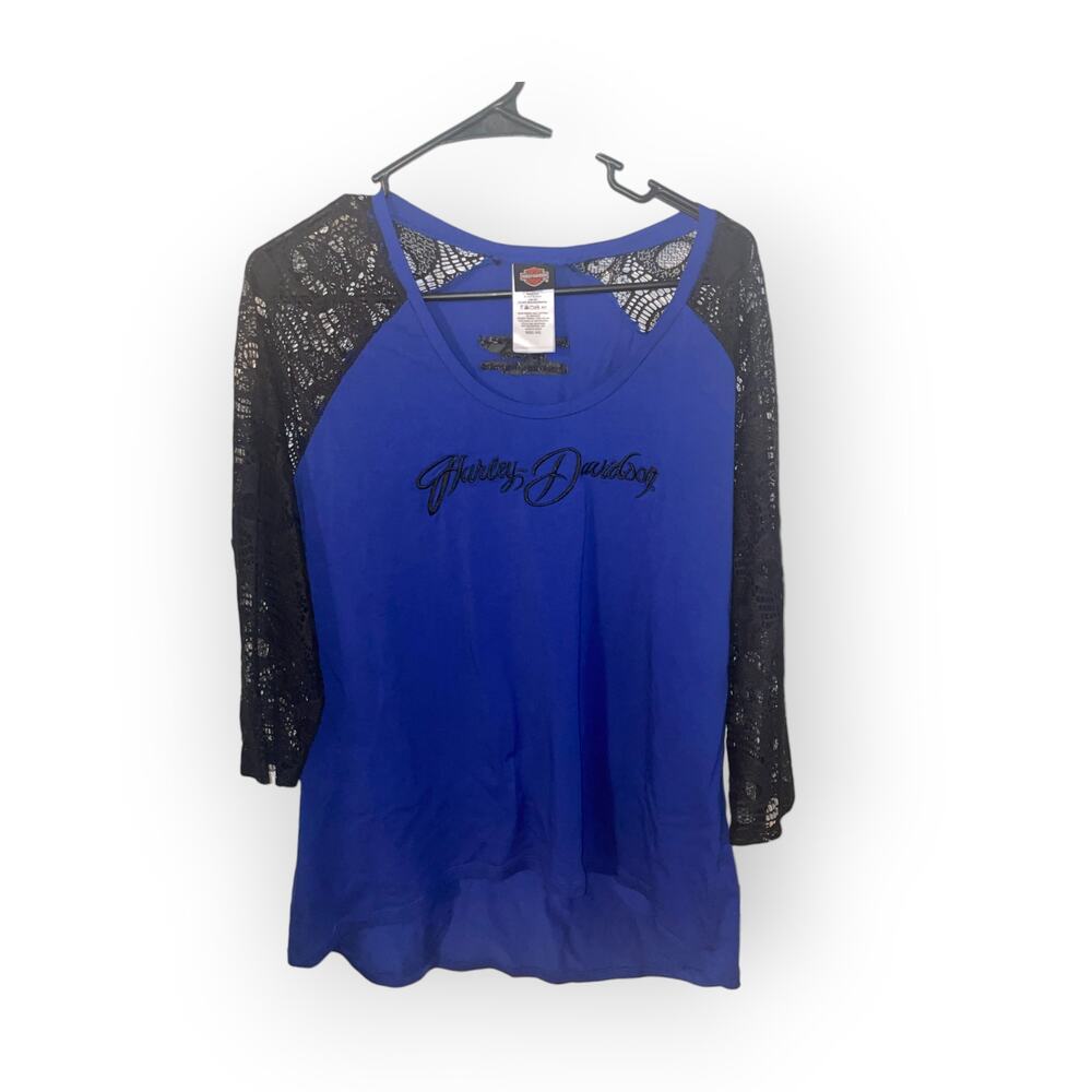 Harley-Davidson Lace Skulls 3/4 Sleeve Shirt, Blue/Black, Size XXL Quantico VA